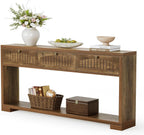 LITTLE TREE 70.8-Inch Console Entryway Table with 3 Drawers & 2-Tier Open Shelf, Farmhouse Narrow Long Sofa Table for Living Room, Entryway, Foyer, Hallway, Behind Couch, Entrance, Rustic Brown