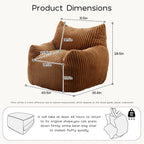 Giant Brown Bean Bag Chairs for Adults & Teens, Soft Corduroy Beanbag | 30 lbs Filler Foam| Armrests & Back Support| Vacuum-Compressed Lounge Chair| For Reading, Gaming, Bedroom, Living Room, Dorm