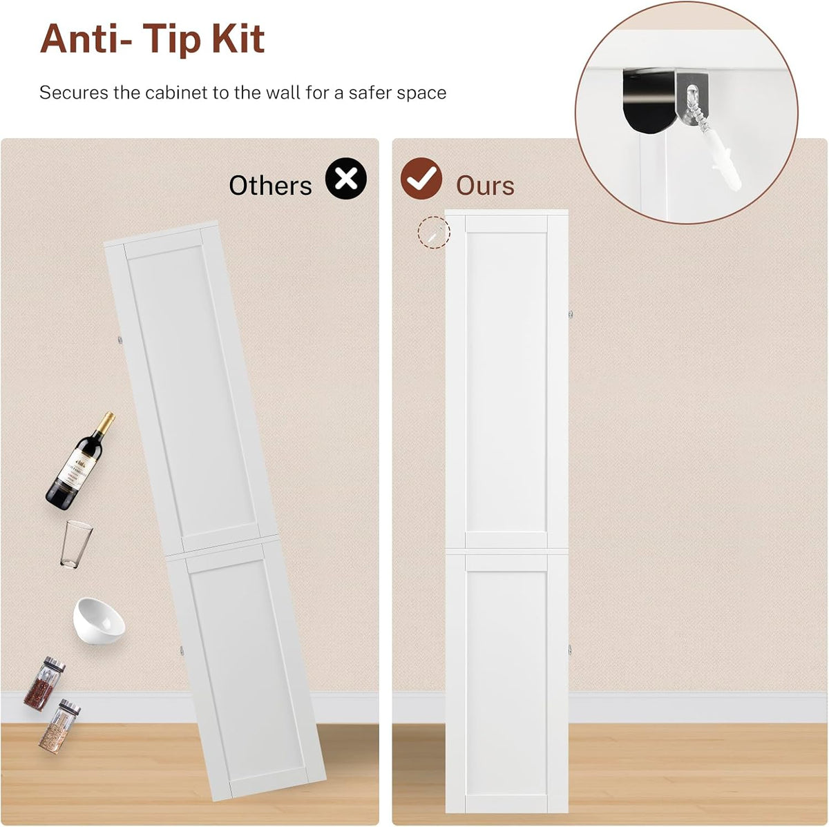 TEENFON Kitchen Pantry Cabinet with Adjustable Shelf, Tall Storage Cabinet with 2 Drawers & 4 Door Shelves, Food Pantry Cabinets, for Kitchen, Dining Room, Living Room, White