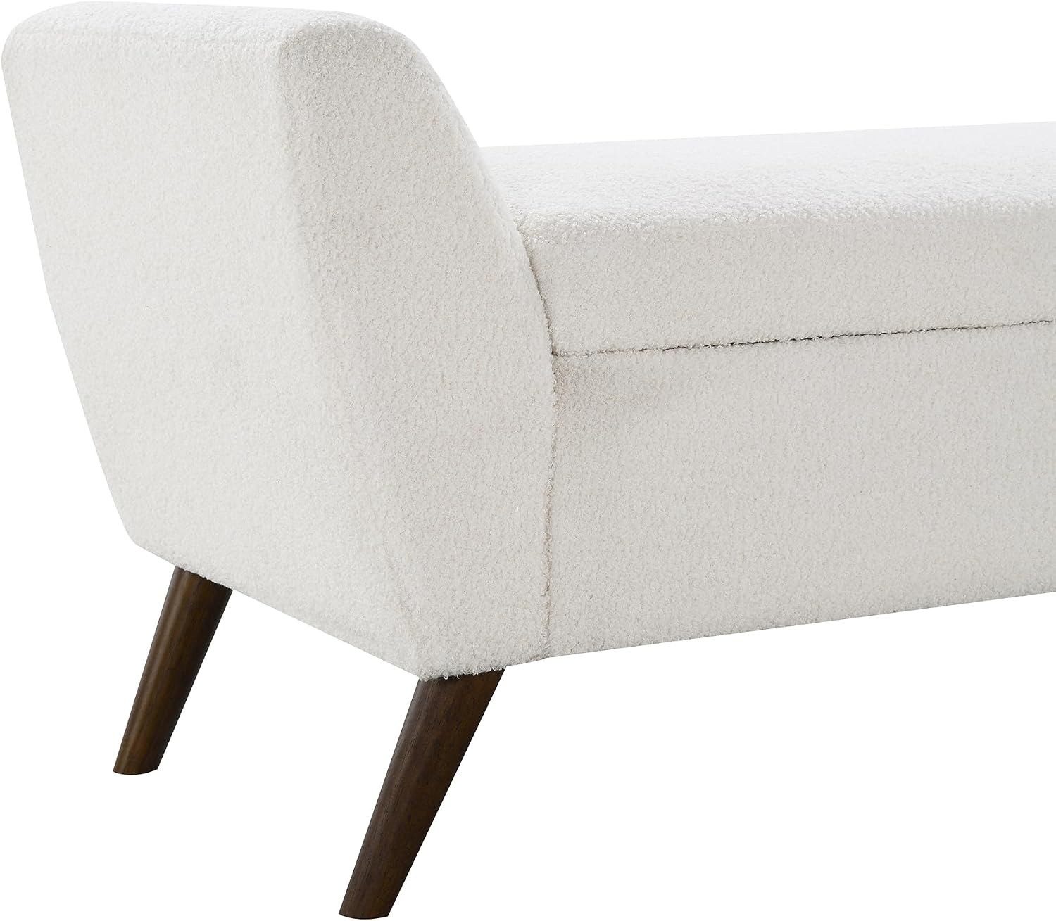 GDFStudio 60" Storage Bench with Seat & Hidden Storage, Teddy Fabric Upholstered Entryway Bedroom Bench, Solid Wood Frame, Rubber Wood Legs, Foam Cushion Seat, Cream