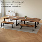 HIPIHOM 63" Dining Table with 2 Benches, Modern Kitchen Table and Chairs Set for 4 to 6 Persons, Thickened MDF Wooden Table for Kitchen, Dining Room