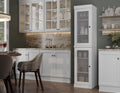 Palace Imports Solid Wood Kitchen Pantry Cabinet w/Frosted Glass Doors - Narrow Storage Cabinet - 16.5" Wide x 71.5" Tall - White, Adjustable Shelves, 100% Eco-Friendly Wood, Modular Cabinets