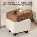 Stylish Rotatable Solid Wood Bedside Table Double Drawers Storage Cabinet with Rounded Corners Ball Feet for Living Room (Brown Khaki,40 cm)