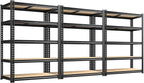 72.12" H Garage Shelving, Storage Shelves Load 2100LBS, 5-Tier Adjustable Shelving Unit with Thickened Wooden Boards for Multiple Scenarios, 72.12" H x 35.55" W x 11.85" D, Black, 3 Pack