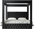 Jocisland King Canopy Bed Frame Velvet Upholstered Headboard, Black