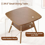 29.5" Square Dining Table for Small Spaces-Solid Wood Frame with Scratch-Resistant Veneer Top, Modern Compact Dinner Table with Storage Shelf for Kitchen, Apartment (Natural)