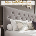 GarveeLife King Size Velvet Upholstered Bed Frame, 2 Storage Drawers with Smooth Casters, Button Tufted Rivets Headboard, Wooden Slat Support, Noise Free & No Box Spring Needed, Beige Bedroom Bed