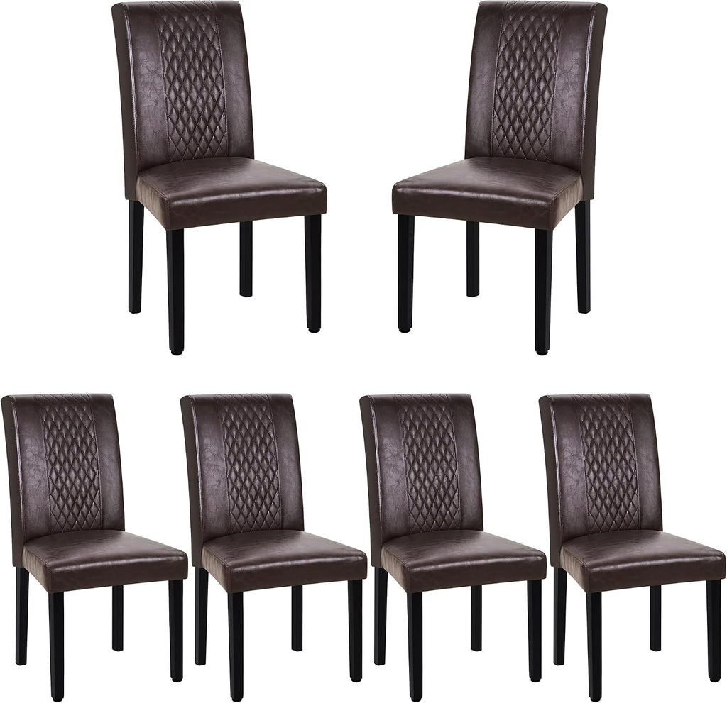 VECELO Dining Chairs Set of 6, Upholstered PU Leather Wood Legs High Back for Kitchen Living Room, Coffee