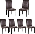 VECELO Dining Chairs Set of 6, Upholstered PU Leather Wood Legs High Back for Kitchen Living Room, Coffee