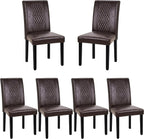 VECELO Dining Chairs Set of 6, Upholstered PU Leather Wood Legs High Back for Kitchen Living Room, Coffee