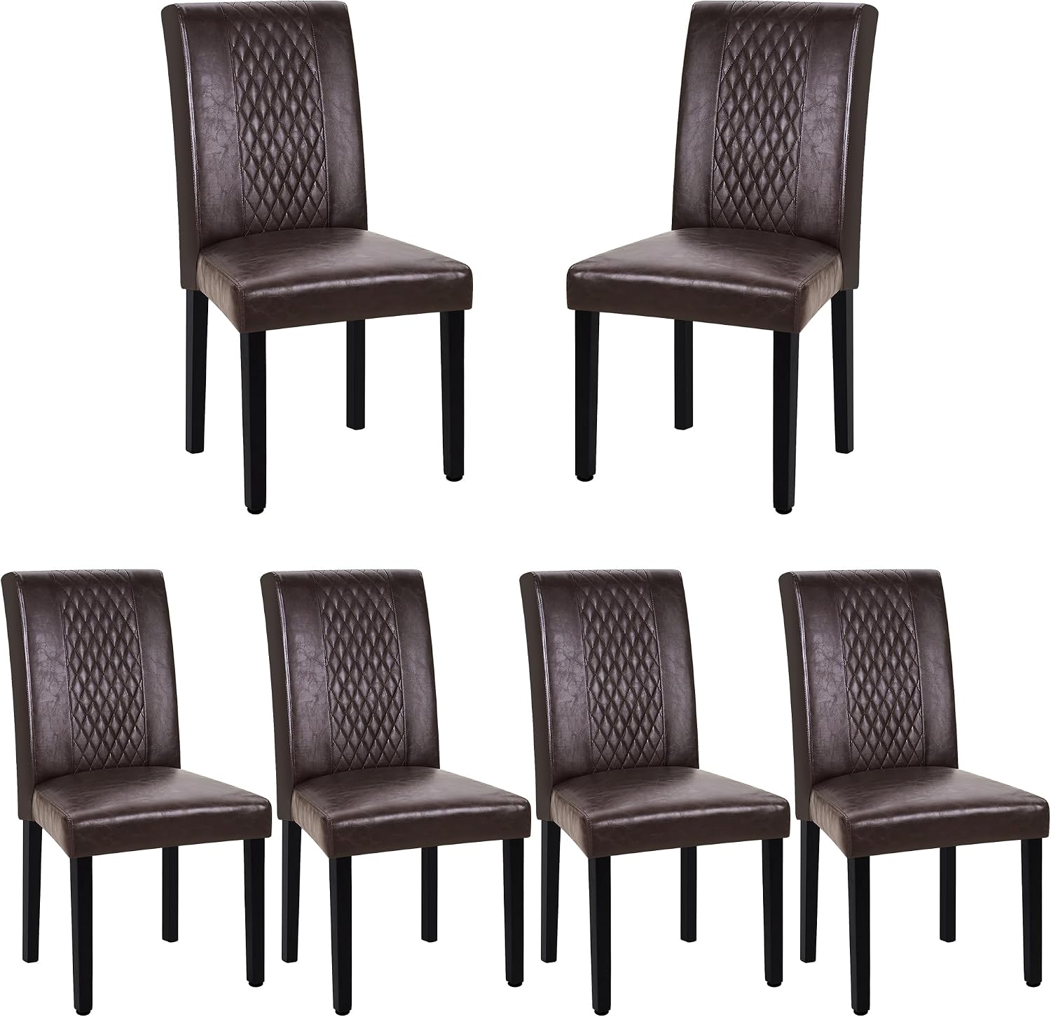 VECELO Dining Chairs Set of 6, Upholstered PU Leather Wood Legs High Back for Kitchen Living Room, Coffee