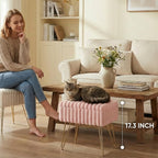 EBENCHICO Vanity Stool Chair with Storage, Faux Fur Stools for Vanity | Makeup Ottoman, Foot Stool, with 4 Metal Legs, Adjustable Feet, Small Vanity Bench, for Living Room Bedroom, Pink
