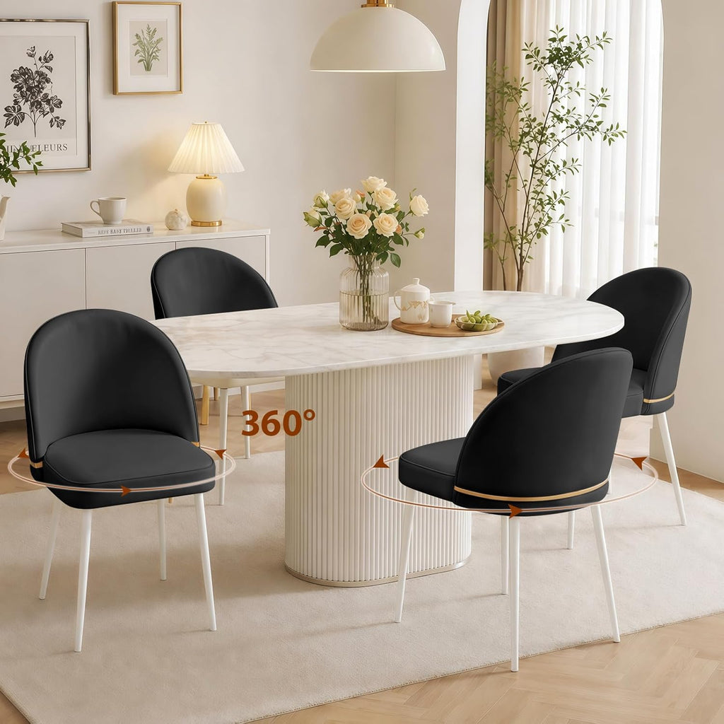 JPBSTO Modern Dining Chairs Set of 4, Swivel Upholstered Fabric Dining Chair with Metal Legs, Curved Backrest for Dining Room, Restaurant, Black