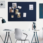 Large Bulletin Board - 48 x 36 Inches, Decorative Felt Pin Board for Wall - 4' x 3' Foldable Photo Display Board with Self-Adhesive Tape, Includes 20 Push Pins - Dark Blue