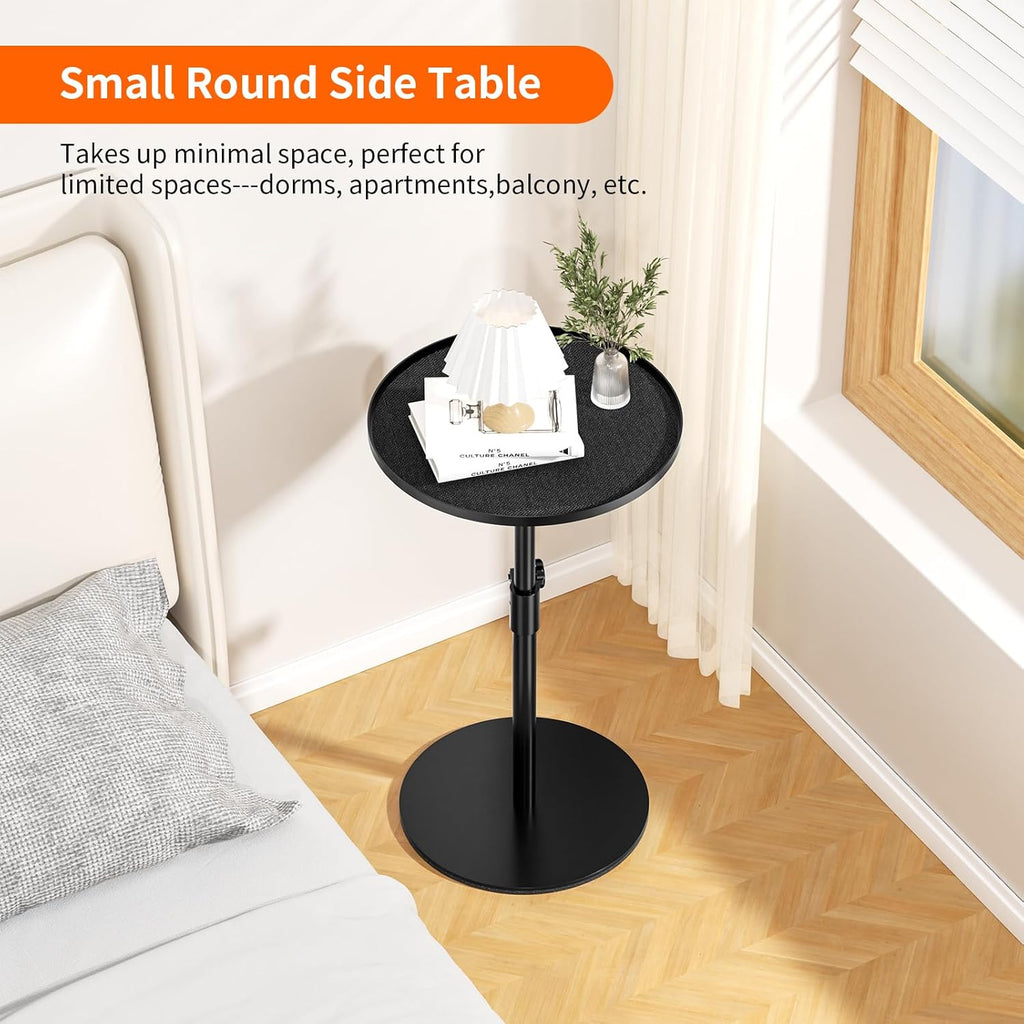 Metal End Table, Height Adjustable Side Tables Living Room, Small Side Table for Small Spaces Round Drink Table TV Tray Table for Living Room, Bedroom, Balcony, Office, Indoor & Outdoor