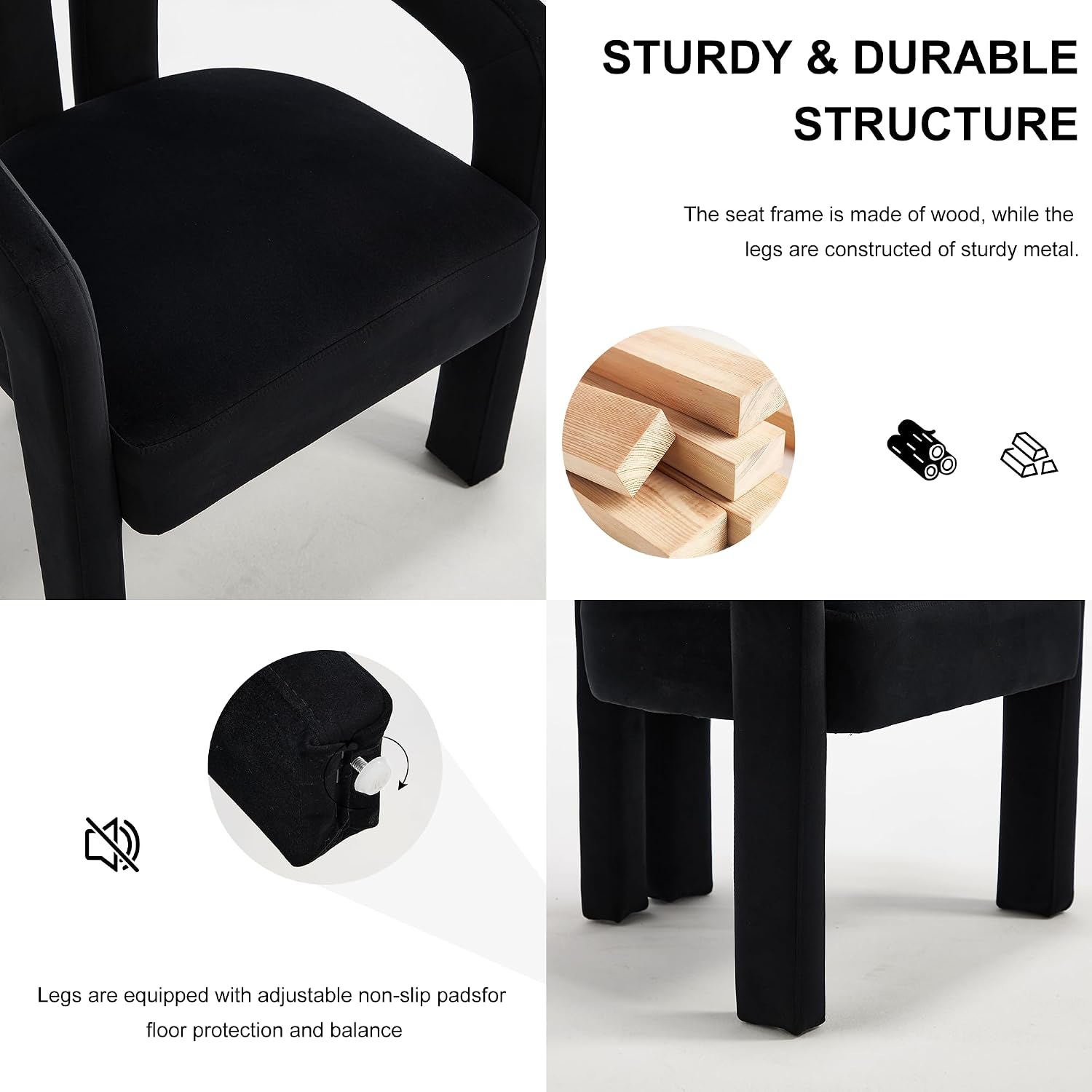 Fabric Barrel Side Chairs, Modern Designed Upholstered Fabric Accent/Dining Chair, Kitchen Armchair for Living Room Dining Room Bedroom (Black-1, Set of 4)