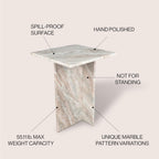Eyely BTM1104A Thorne 18.5" Contemporary Natural Marble Handmade T-Shaped End Table, Side Table for Bedroom, Living Room, Gray/Beige