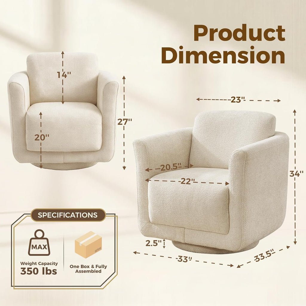 Swivel Accent Chairs Set of 2, Fully Assembled Chenille Armchairs, Linen | 360° Swivel chairs set of 2, 350 lbs capacity, solid wood frame, ergonomic reading chairs, modern accent chairs for bedroom