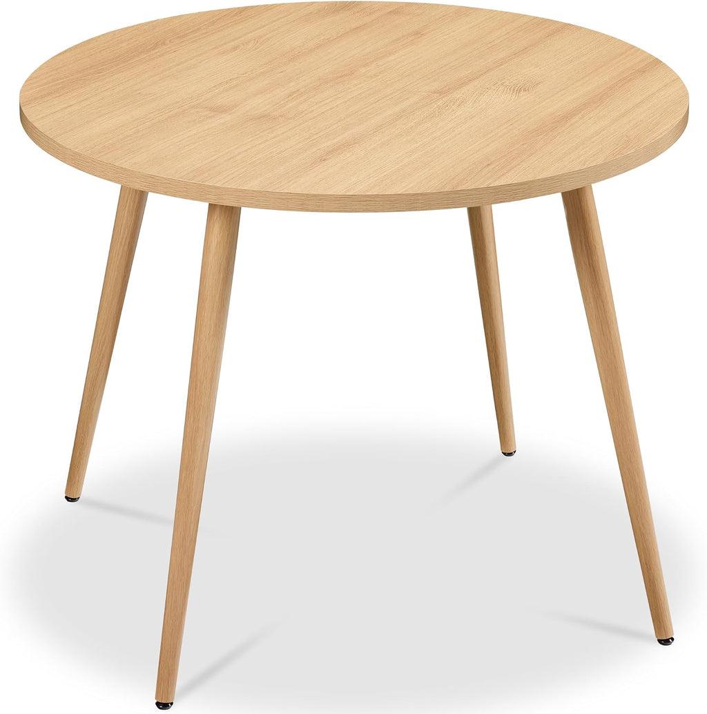 Best Choice Products Round 35.5in Dining Table for 4 w/Sturdy Wood Finish Steel Legs, Mid Century Modern, Space-Saving, Small Space Circle Dinette for Home, Kitchen, Apartment - Natural