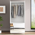 FUFU&GAGA Wardrobe with Mirror Door & Drawers, White Mirror Wardrobe Closet