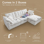 110" Oversized Cloud Sectional Couch, Modular Chenille L-Shaped Compressed Sofa with Ottoman & 3-in-1 Multi-Purpose Pillow, 3 Seater Memory Foam Couches for Living Room, Beige
