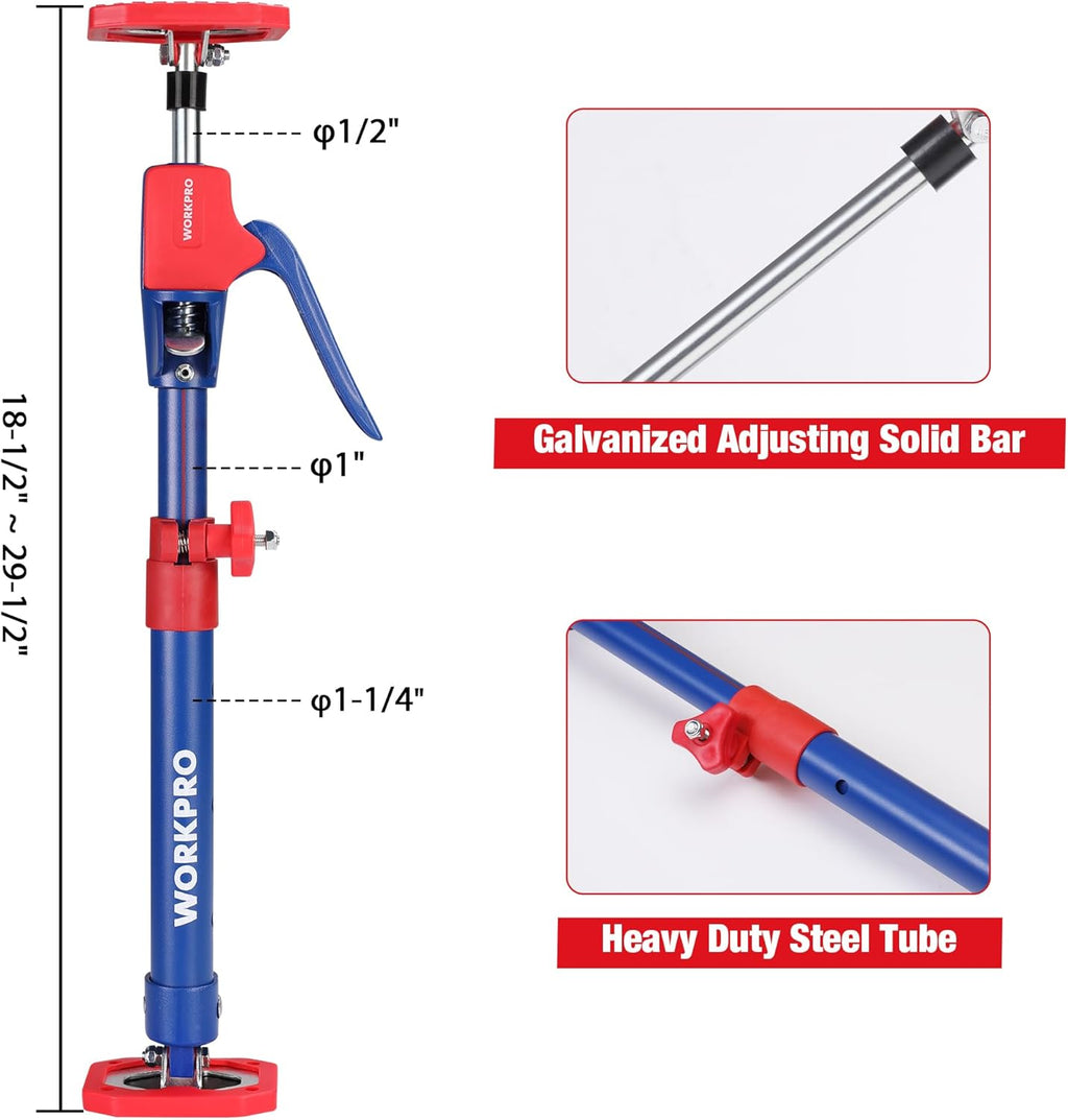 WORKPRO Cabinet Jack Support Pole, 18.5" to 29.5" Steel Telescopic Quick Support Rod Adjustable 3rd Hand Support System with 154 lbs Capacity for Cabinet Jack, Drywall Jack& Cargo Bars, 2-Pack