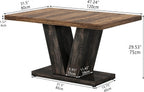 Oigavfd 47 Inch Dining Table, Rectangular Kitchen Table for 4 with Heavy Duty Pedestal Base, Modern Farmhouse Wood Dining Table for Dining Room, Kitchen, and Small Space (Black and Brown)
