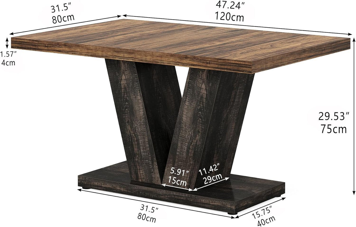 Oigavfd 47 Inch Dining Table, Rectangular Kitchen Table for 4 with Heavy Duty Pedestal Base, Modern Farmhouse Wood Dining Table for Dining Room, Kitchen, and Small Space (Black and Brown)