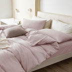 JIYUAN 100% Washed Cotton Duvet Cover Set 3 Pieces Alaska King, 1 Duvet Cover 132x120 Inches(Comforter Not Included) and 2 Pillowcases,Linen Like Comfy and Breathable,Heathered Greyish Pink