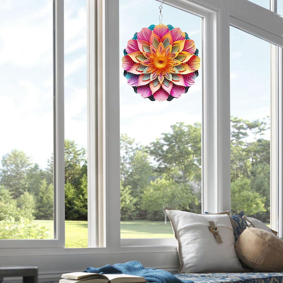Stainless Steel Wind Spinner Indoor Outdoor Garden Decoration Crafts Ornaments 10 inch 3D Frosted Wind Spinner Mandala Worth Gift Wind Sculptures