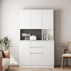 ZeHuoGe 74" Kitchen Pantry Cabinet with Charging Station,Freestanding Storage Cabinet with Drawers, Modern Pantry Cupboards with Microwave Stand for Living Room,Dinning Room (White)