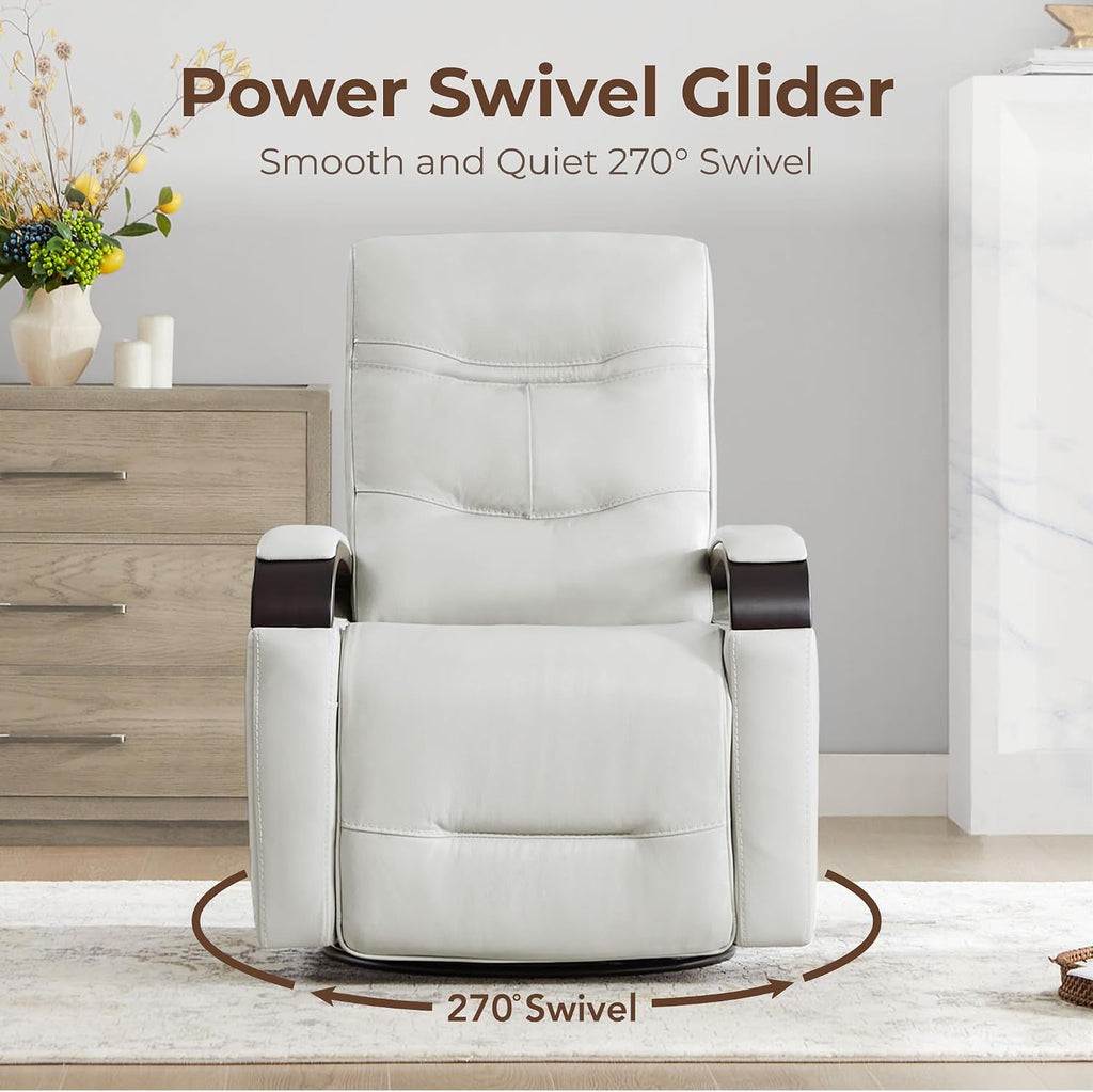 CHITA Genuine Leather Power Swivel Glider Rocker Recliner, Creamy Grey