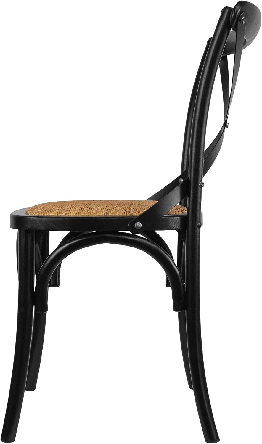 2xhome Wooden X Back Dining Chair | Woven Rattan Seat with Metal Cross Back | Rustic Farmhouse Kitchen Side Chair Fully Assembled (2, Black, Dining)