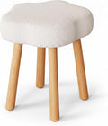 Cmishe Cloud Vanity Stool with Solid Beech Wood Legs, Boucle Makeup Chair for Bedroom, Flower Shaped Upholstered Ottoman, Cute Dressing Stool for Girls & Dorm, Cream White