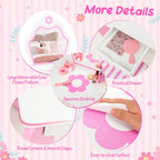 Costzon Kids Vanity, Girls Vanity Set with Mirror and Stool, Storage Drawer, Wooden Princess Makeup Dressing Table, Kids Vanity Table and Chair Set