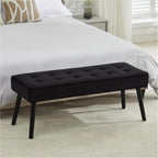 LOULENS 44'' Velvet Entryway Bench, Modern Upholstered Buttons Tufted End of Bed Bench with Solid Wood Legs, Comfortable Bed Ottoman for Bedroom, Living Room, Entryway, Hallway, Black