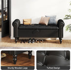 Furniliving 51” End of Bed Bench, Bedroom Bench with Button-Tufted, Large Upholstered Storage Ottoman Benches Entryway Bench with Storage Shoe Cabinet Bench, for Bedroom, Living Room, PU, Black