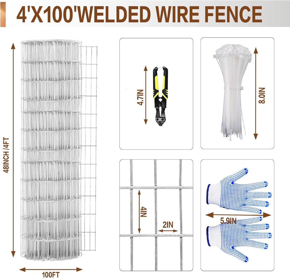 Tongmo 4 ft x 100 ft Galvanized Welded Wire Fence, 16GA Garden Chicken Wire Fence Roll, Mesh Size 2" x 4"Hardware Cloth, Ideal for Yard Protection and Poultry Netting
