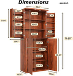 72" Tall Kitchen Pantry Modern Fluted Wood Storage Cabinet with Doors,6 Door Shelves, Organizer, Versatile Cupboard for Kitchen Dining (Walnut-Fluted)