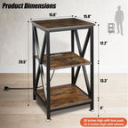 Square End Table with Charging Station, 3-Tier End Table Living Room, 16" D X 16" W X 28" H, Wood and Metal Table with USB Ports and Outlets, Side Table with Wheels for Living Room, Bedroom, Kitchen
