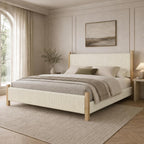 IMMERSTABLE King Bed Frame with Headboard, Upholstered Platform Bed, Beige