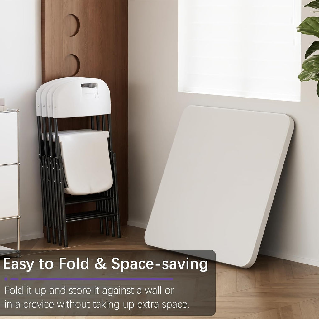 VECELO Folding Card Table Square and Chairs Set, Collapsible Legs & Portable for Indoor/Outdoor, Picnic, 5 Piece, White