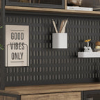 MOUMON 70.9" Extra Large Kitchen Pantry Cabinet with Hutch, Industrial Kitchen Hutch with 6 Drawers and 4 Mesh Doors, Large Coffee Bar Cabinet with Pegboard and Shelves, Brown and Black