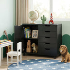 5 Drawer File Cabinet with Wheels, Rolling Office Storage Cabinet with Shelves and Door, Printer Stand with Drawers, Under Desk Filing Cabinet with Wood Board, Black