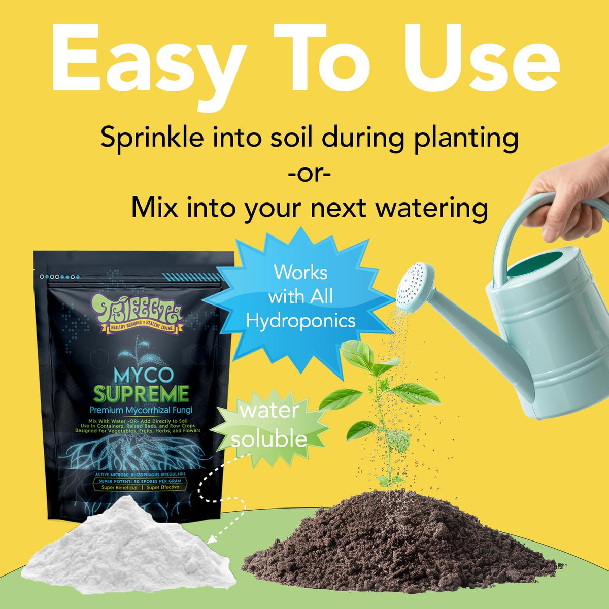 Trifecta Myco Supreme Mycorrhizal Fungi for Soil, Plant Root Stimulator, Ultra Concentrated Mycorrhizae for Strong Roots & Living Soil, Tree, Rose and Flower Care