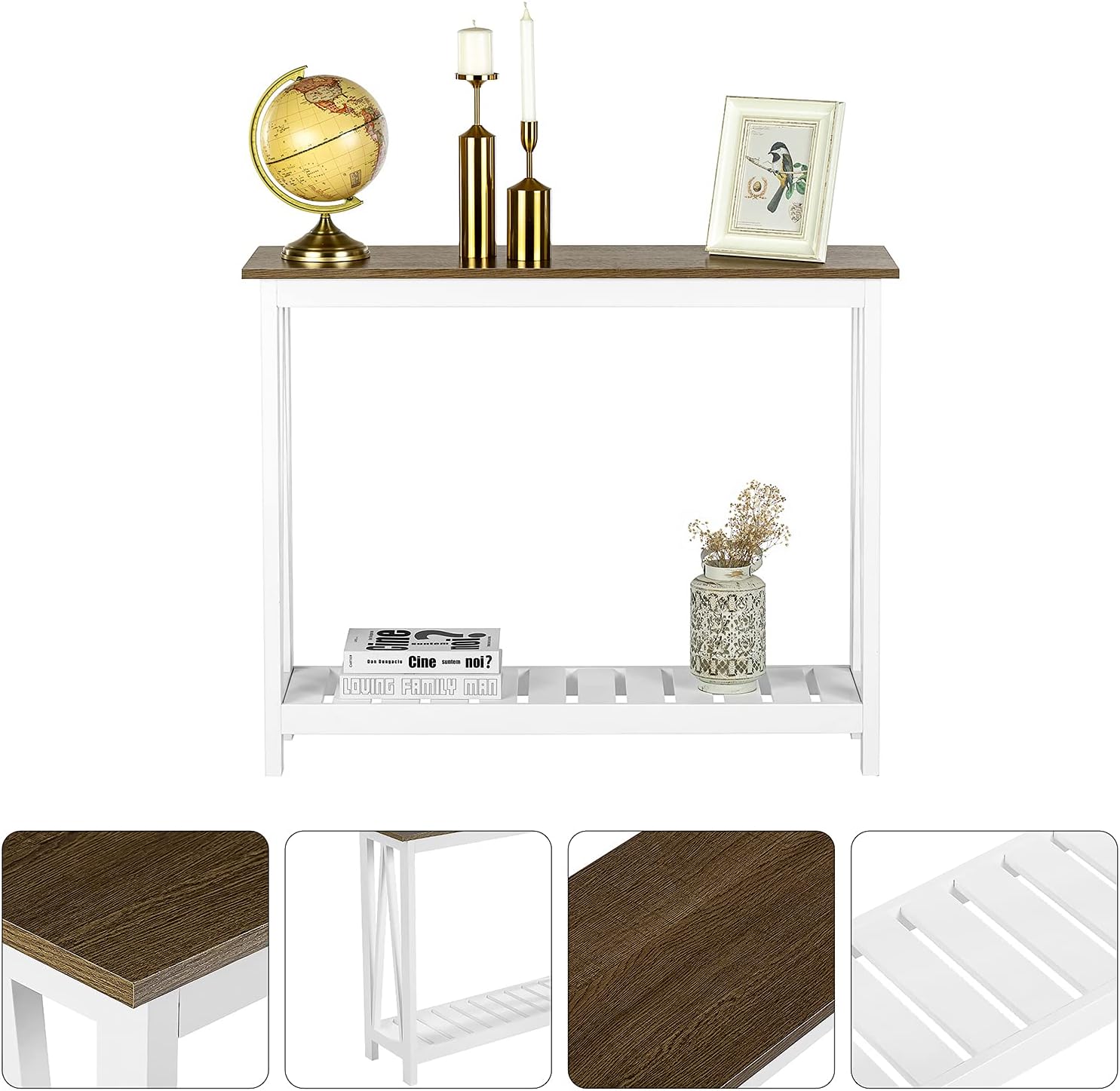 ChooChoo Farmhouse Console Table, Narrow Sofa Table for Entryway, 40 Inch | Rustic Entryway Table for Living Room, Hallway, White