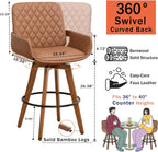 Swivel Counter Stool Set of 1 with Walnut Finish and Bamboo Legs, 26.3 Inch Counter Height Mid-Century Counter Stool with Curved Back and Armrests, Faux Leather Seat, Kitchen Island Seating, Brown