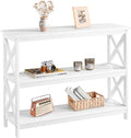 Yaheetech 42"L White Console Table 3-Tier Narrow X-Frame Open Storage Shelf | Sofa Table for Entryway, Hallway and Living Room, Slim 14" Depth, Powder-Coated MDF, 88 lb Top Load, Easy Assembly