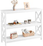 Yaheetech 42"L White Console Table 3-Tier Narrow X-Frame Open Storage Shelf | Sofa Table for Entryway, Hallway and Living Room, Slim 14" Depth, Powder-Coated MDF, 88 lb Top Load, Easy Assembly