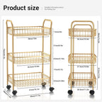 3 Tier Rolling Utility Cart, Storage Trolley Service Cart with Wheels Easy Assembly for Kitchen, Living Room, Office, Salon, Gold | Storage Trolley Service Cart with Lockable Wheels, Easy Assembly for Kitchen, Living Room, Office, Salon, Dorm